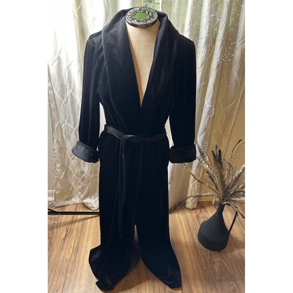 Vtg 90s Y2K Luxurious Oscar De La Renta Pink Label Velvet Robe Blk M Whimsigoth - Picture 1 of 16